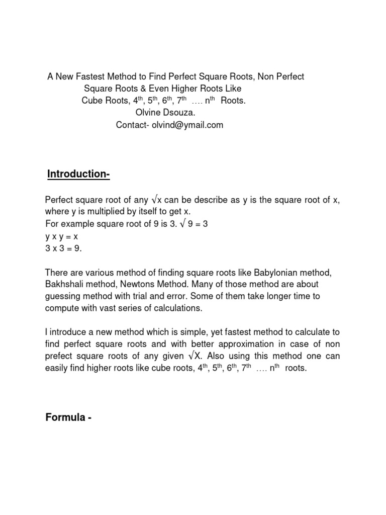 Fast Method for Finding Roots | PDF | Square Root | Decimal