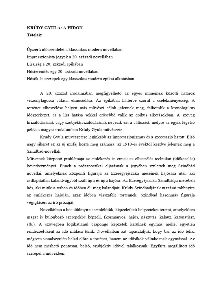 Krúdy Gyula A Hídon Elemzés | PDF