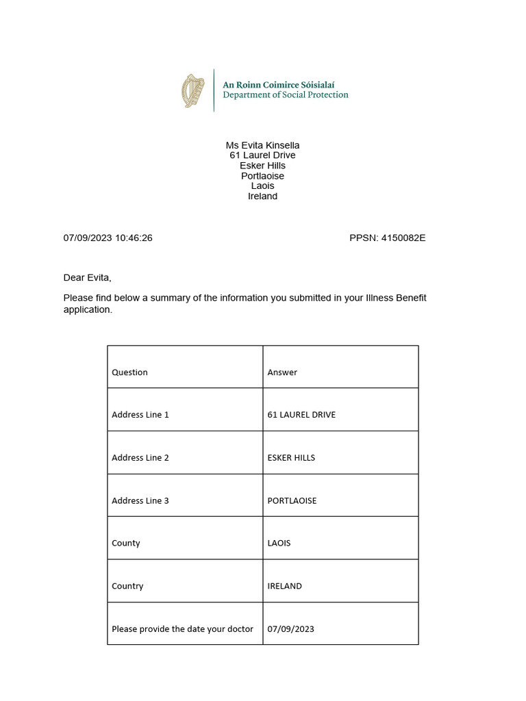 Illness Benefit Application Summary | PDF | Taxes | Payments