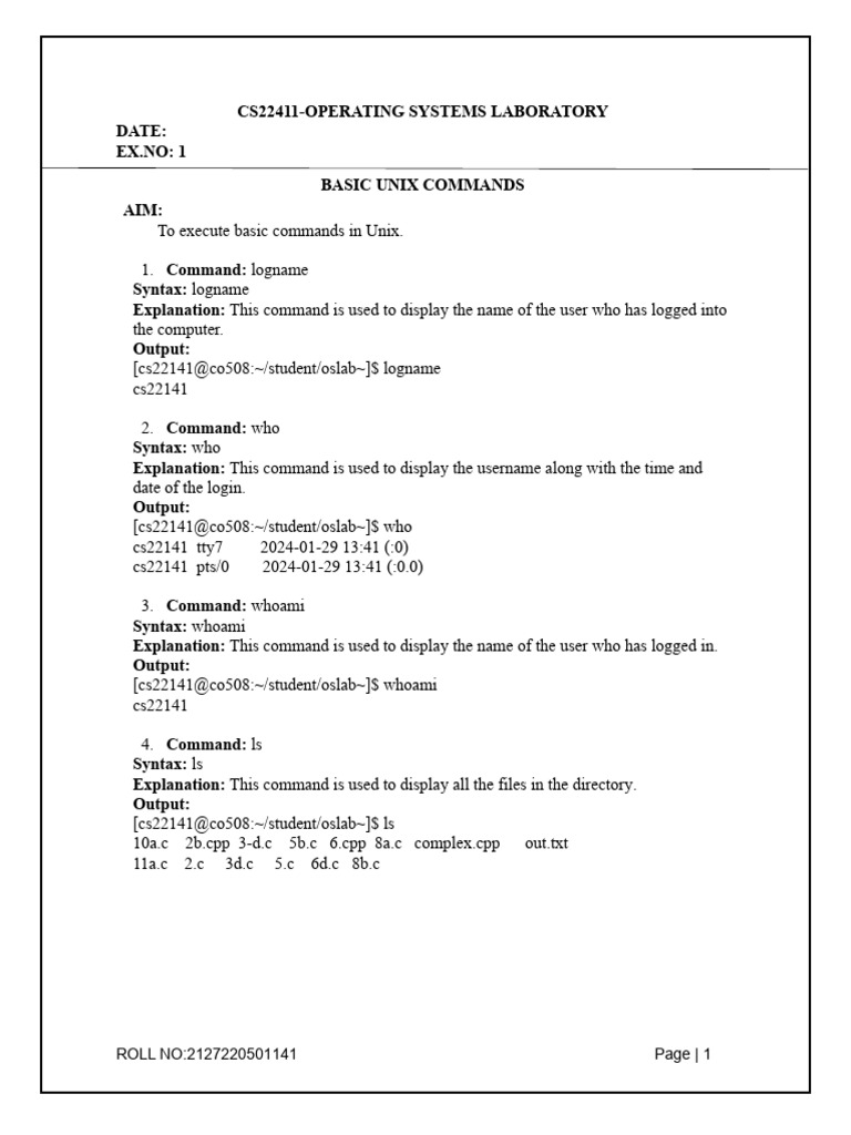Basic Unix Commands Overview | PDF | Operating System Technology ...