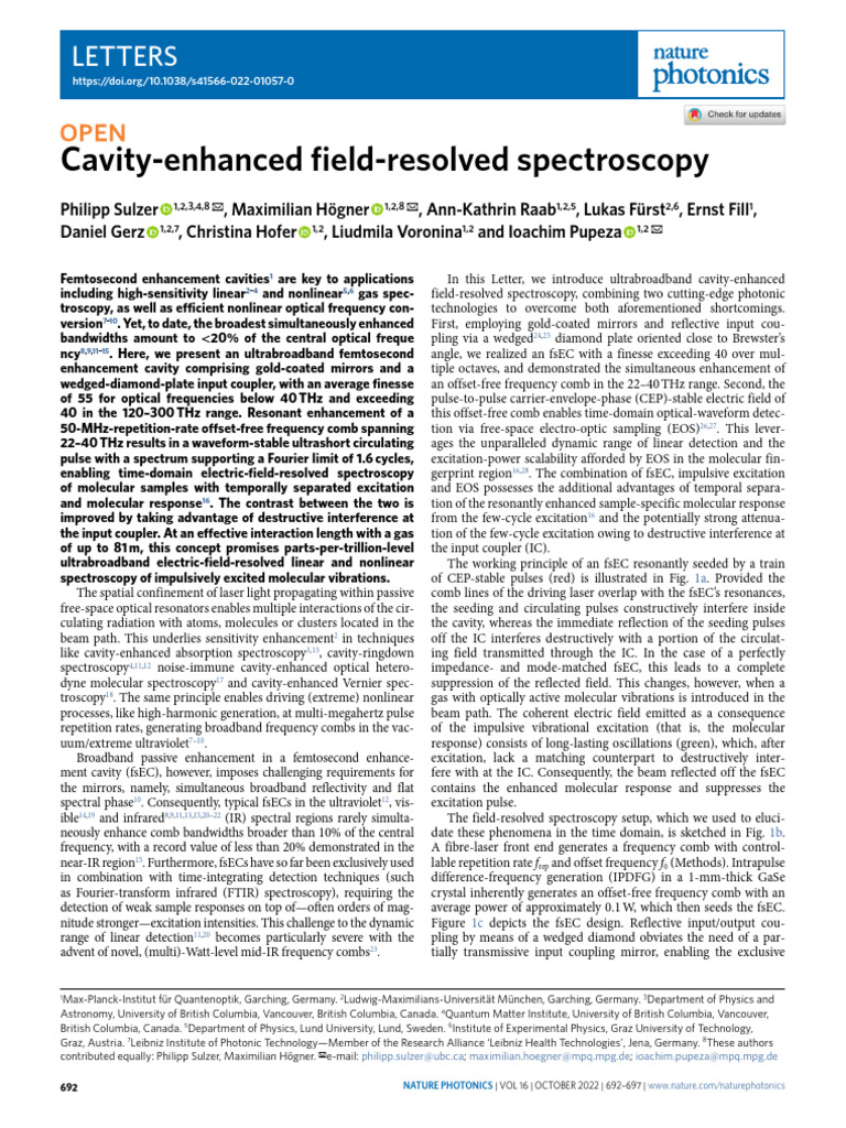 Cavity-Enhanced Field-Resolved Spectroscopy: Letters | PDF | Materials ...