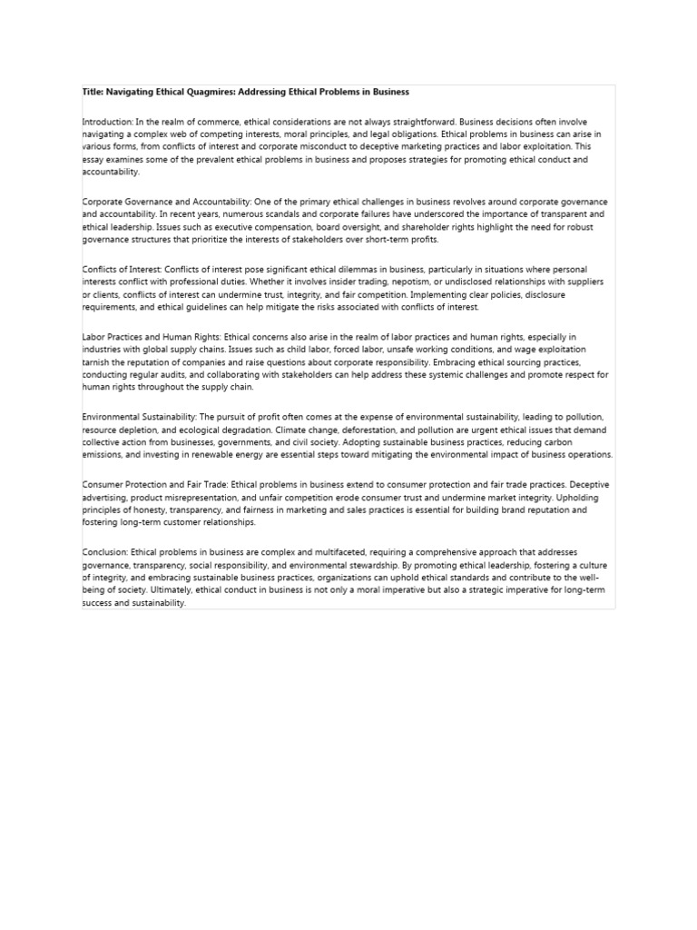 Ethical Challenges in Business Practices | PDF | Conflict Of Interest ...