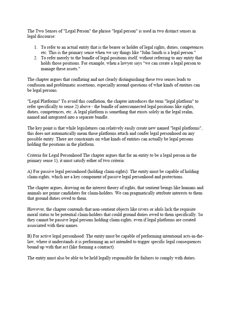Understanding Legal Personhood and Platforms | PDF | Rights | Applied ...