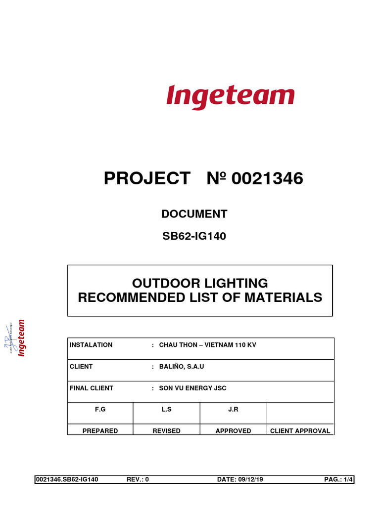 Sb62-Ig140 - Outdoor Lighting - Recommended List of Materials. V0 | PDF