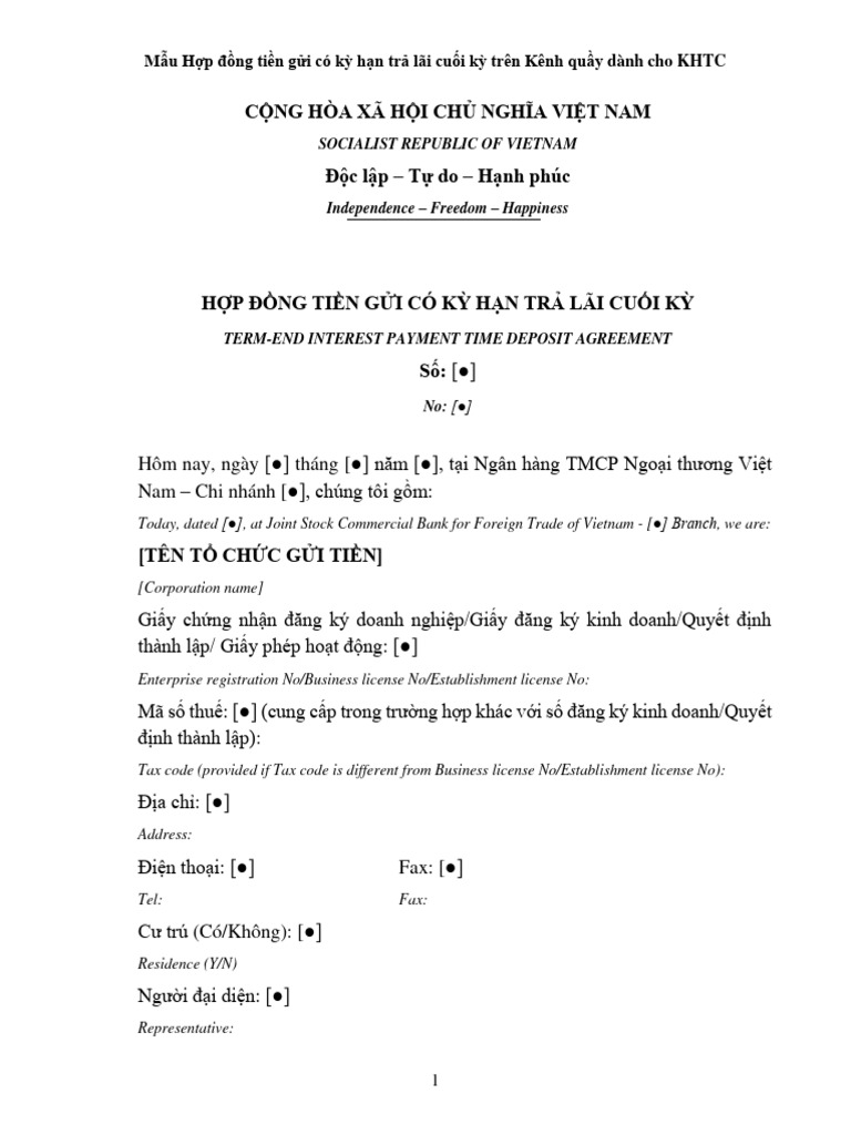Mau Hop Dong Tien Gui Co Ky Han Danh Cho KHTC - Song Ngu | PDF
