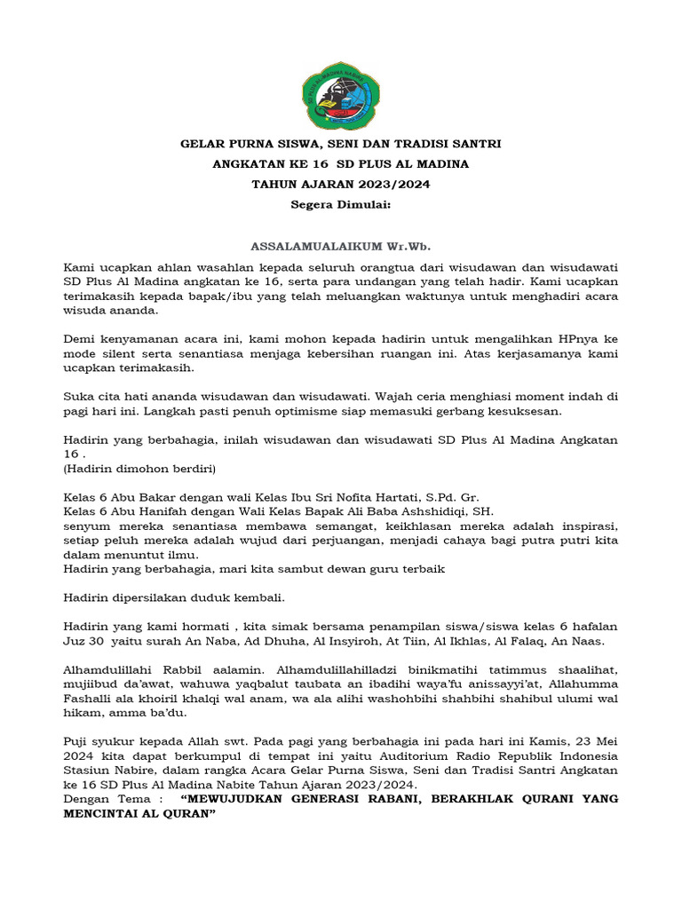 Susunan Acara Perpisahan Kelas 6 Angkatan 16 Pdf