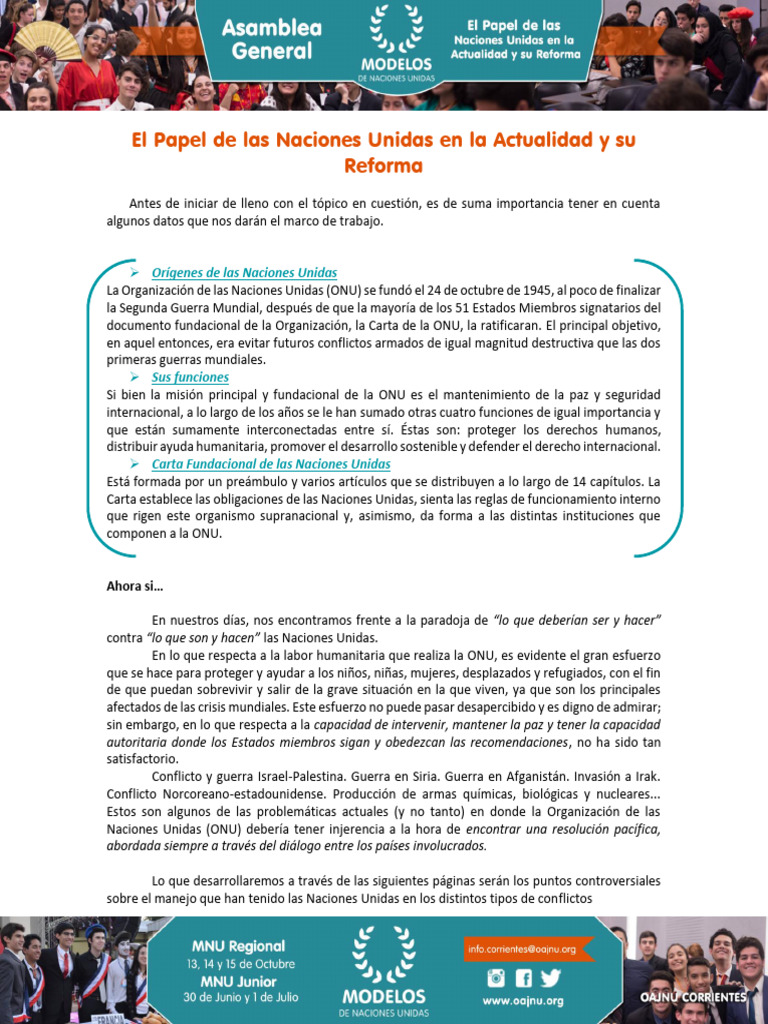 AG - El Actual Papel de Las Naciones Unidas y Su Reforma | PDF ...