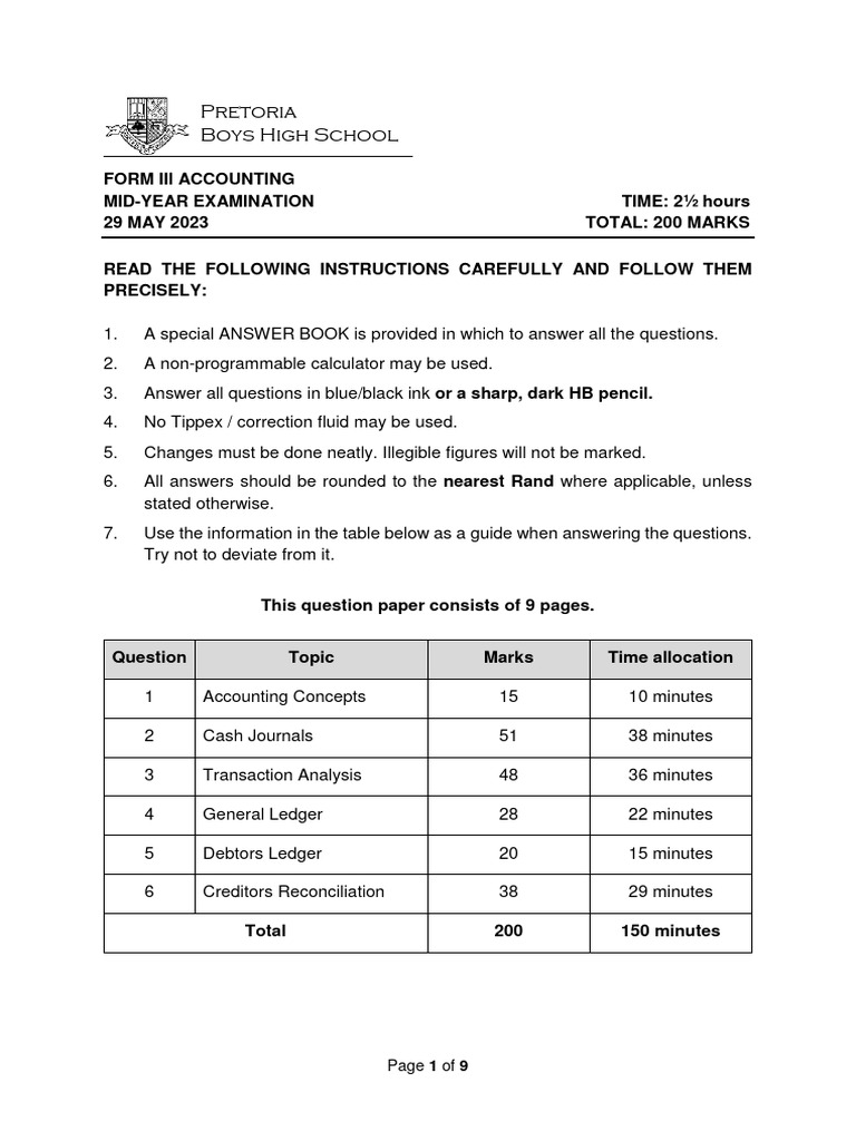 Form 3 Accounting Mid-Year Exam Guide | PDF | Debits And Credits ...
