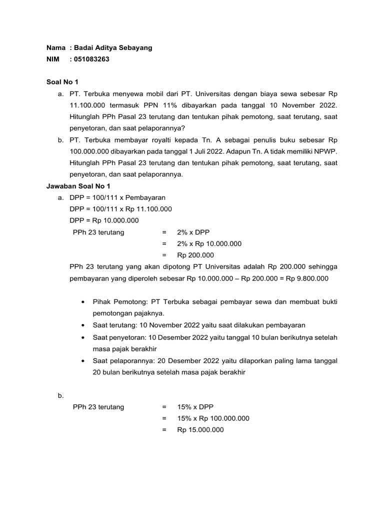 PPh Pasal 23 dan Penghitungan Pajak 2022 | PDF