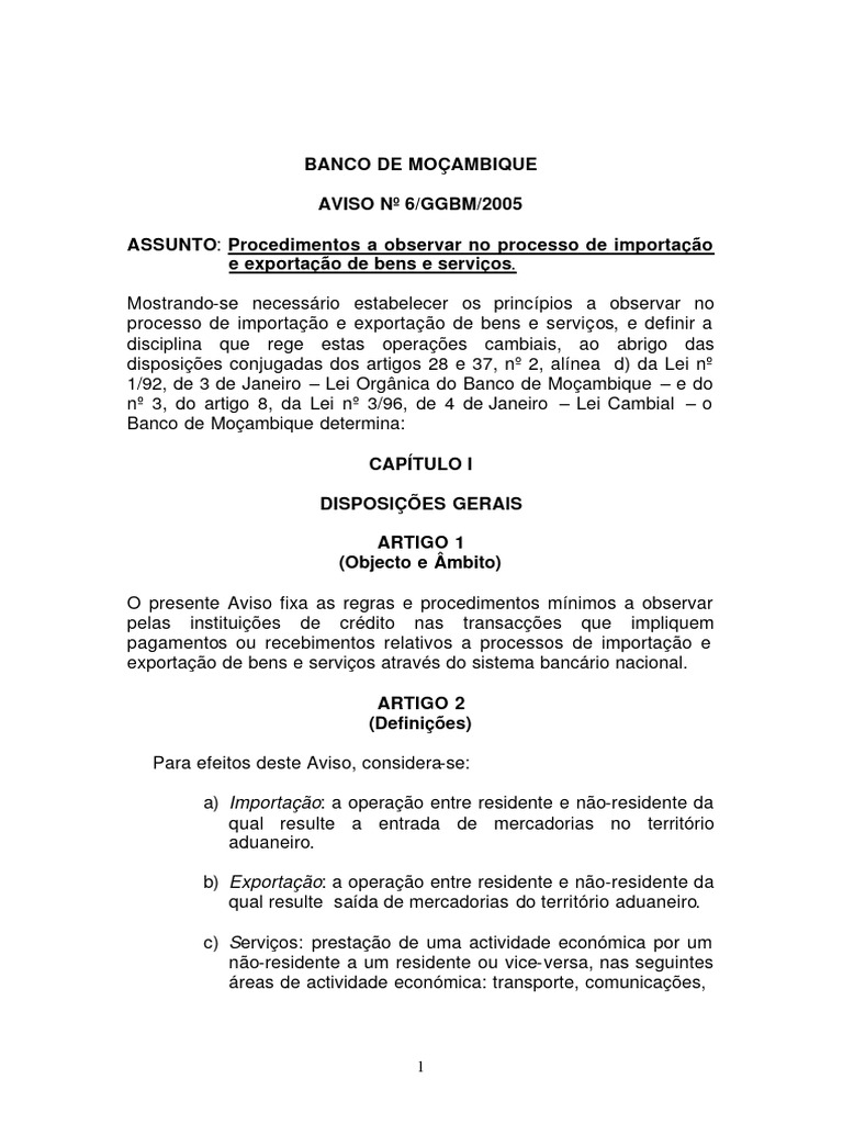 Aviso no 6 ggbm 2005 procedimentos a observar no processo de importacao