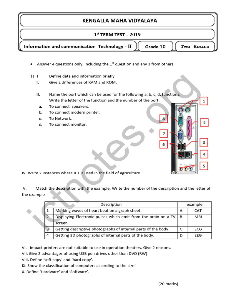 Grade 10 ICT 1st Term Test Paper | PDF | Computer Data Storage ...