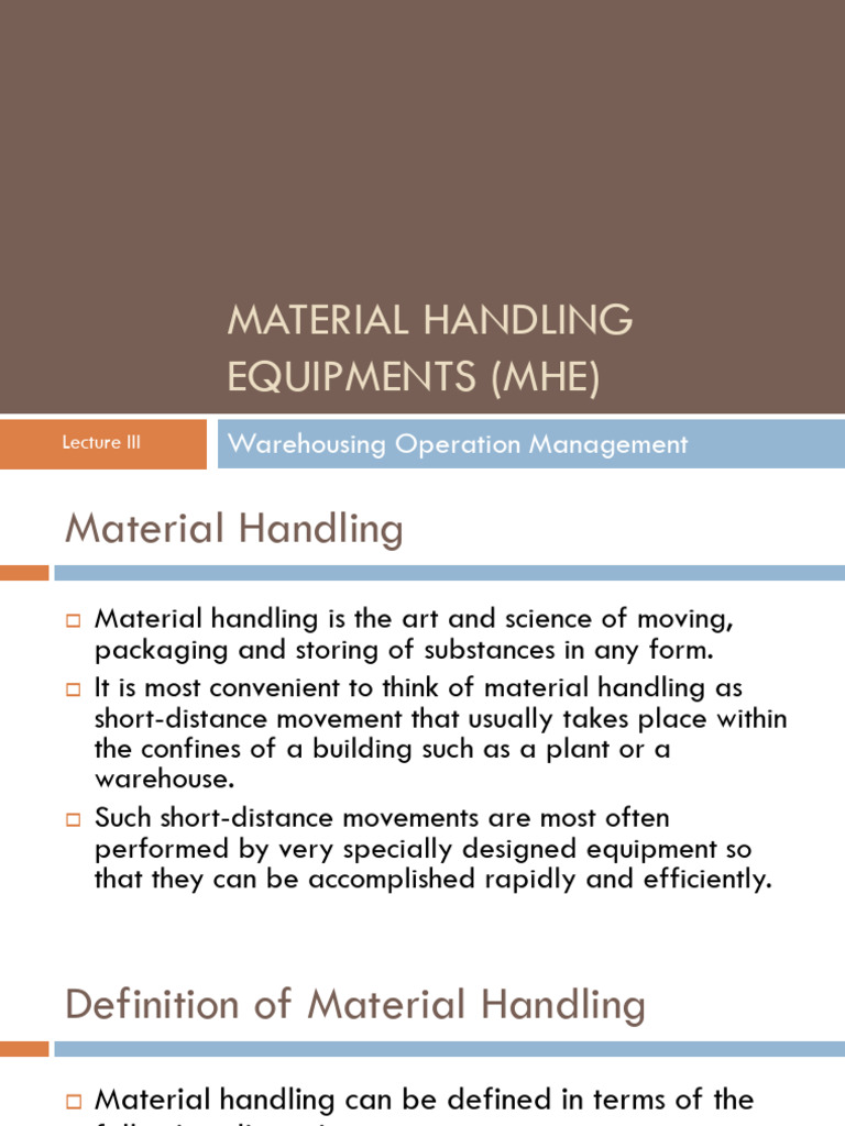 Material Handling Equipment Overview | PDF | Warehouse