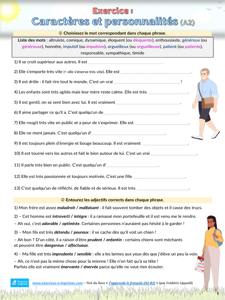 Exercices de caractère A2 à imprimer | PDF