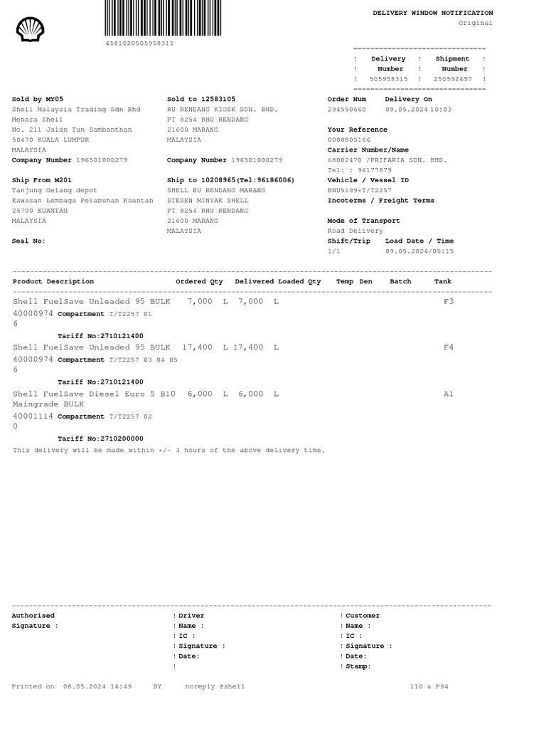 Delivery Notice for RU Rendang | PDF | Logistics | Supply Chain Management