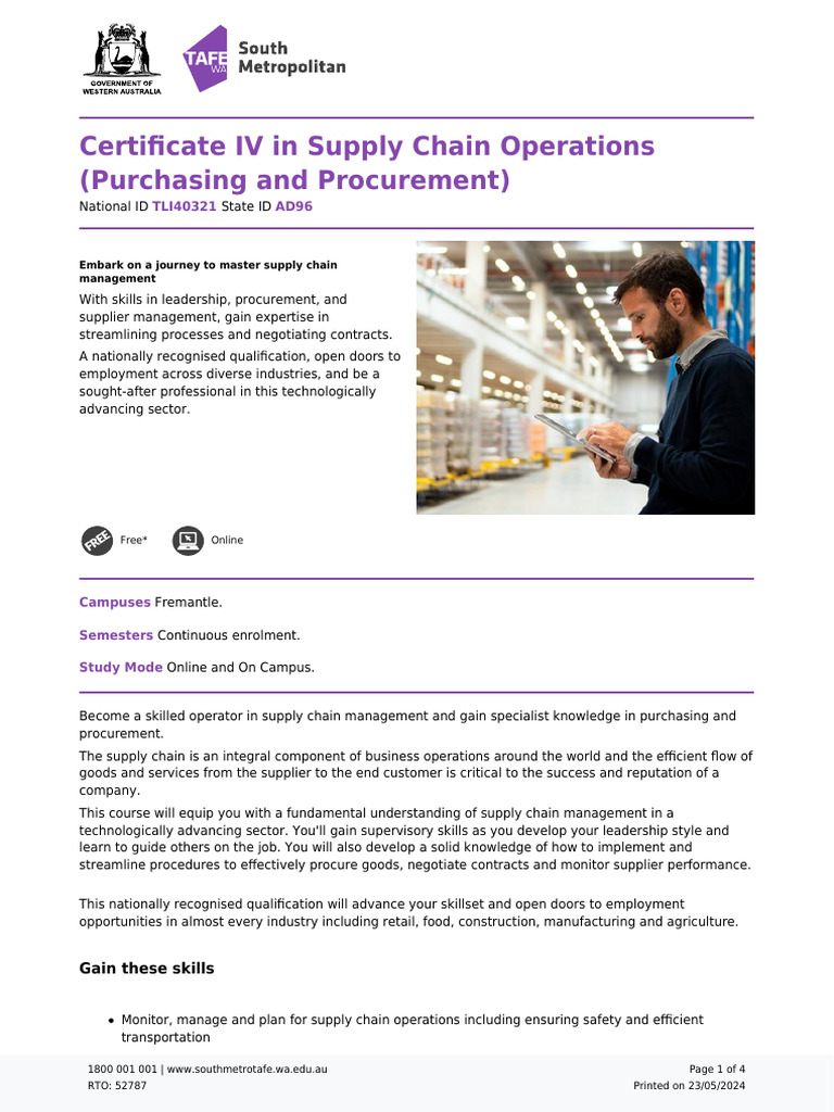 Supply Chain Certification Course | PDF | Supply Chain | Procurement