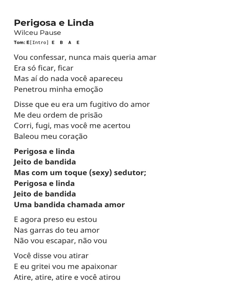 Perigosa e Linda: Letra e Cifras | PDF