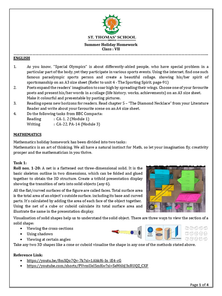 Class VII Summer Holiday Homework | PDF | Sustainability | Human Impact ...