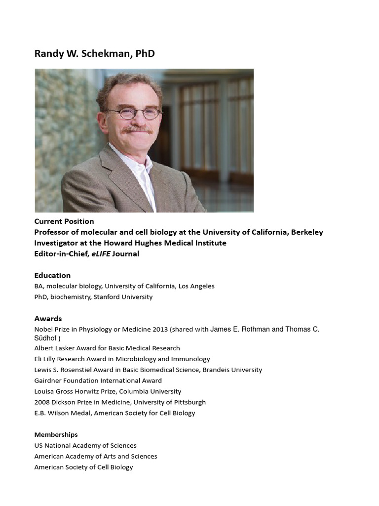Randy W. Schekman, PHD | PDF | Endoplasmic Reticulum | Vesicle (Biology ...
