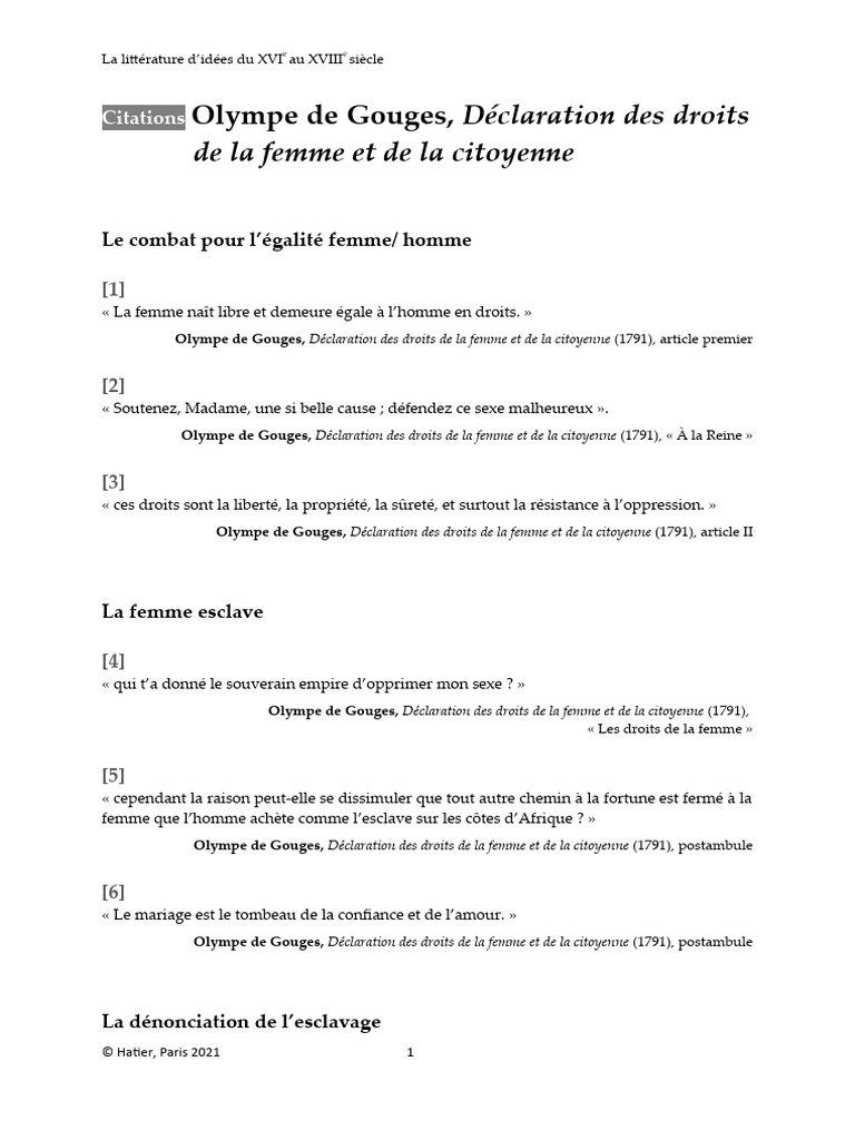 Citations d'Olympe de Gouges et DDFC | PDF | Justice | Crime et violence