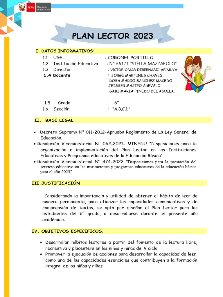 Plan Lector 2023 para 6° Grado | PDF | Maestros | Salón de clases