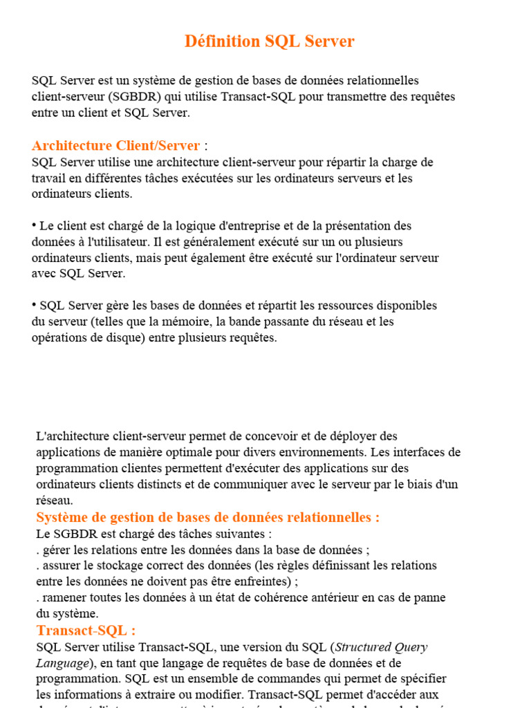 SQL-server | PDF | Microsoft SQL Server | Base de données relationnelle