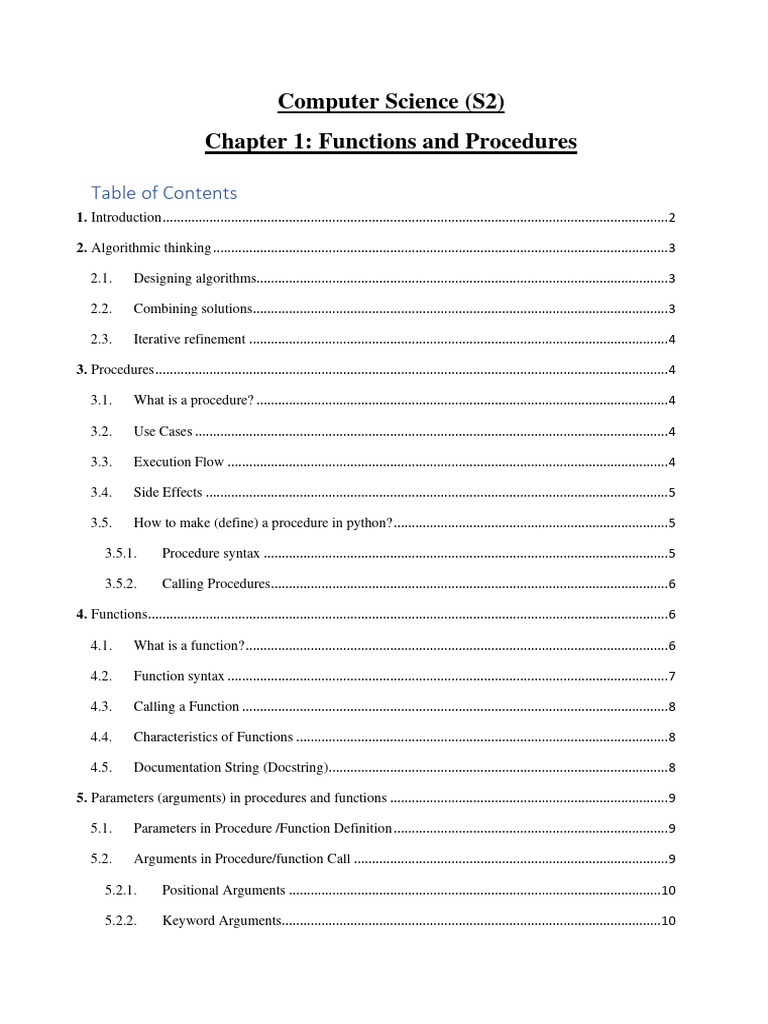 Computer Science (S2) Chapter 1: Functions and Procedures | PDF ...