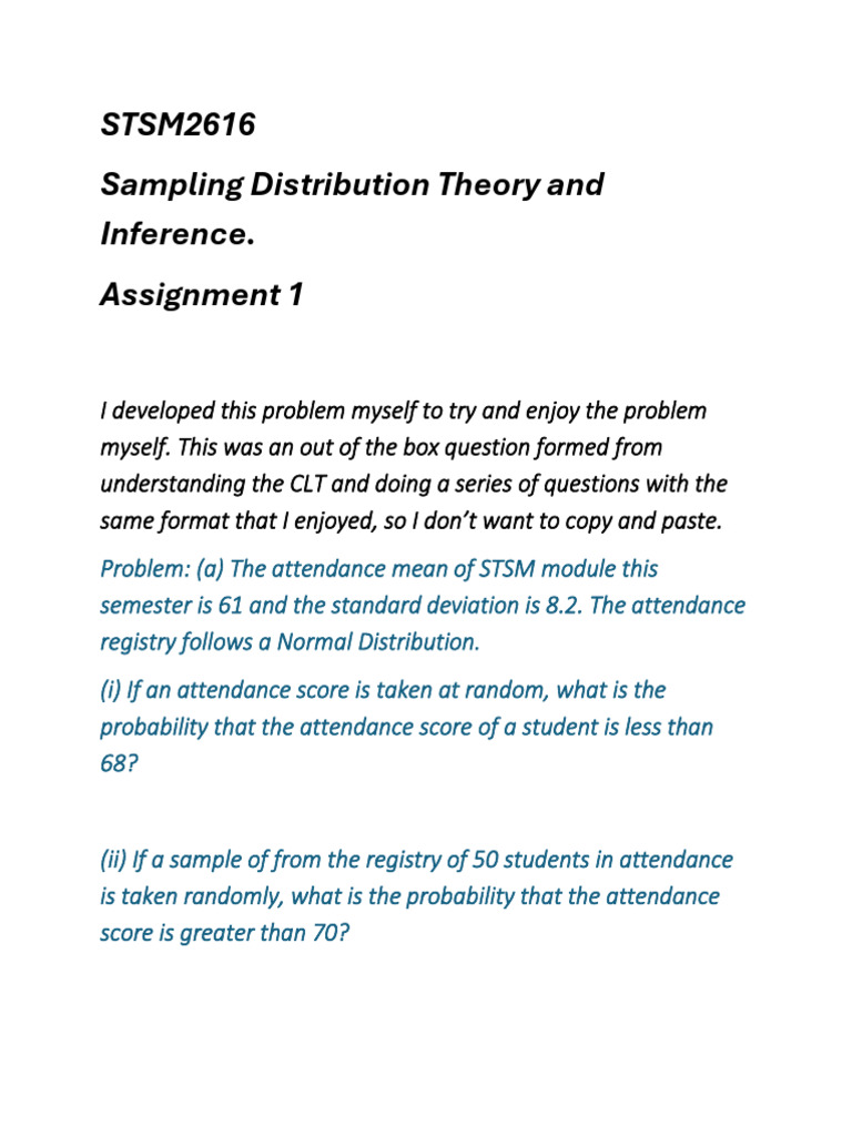 Sampling Distribution Assignment Solutions | PDF | Normal Distribution ...