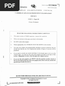 Physics Unit 2 Paper 02 May-June 2024