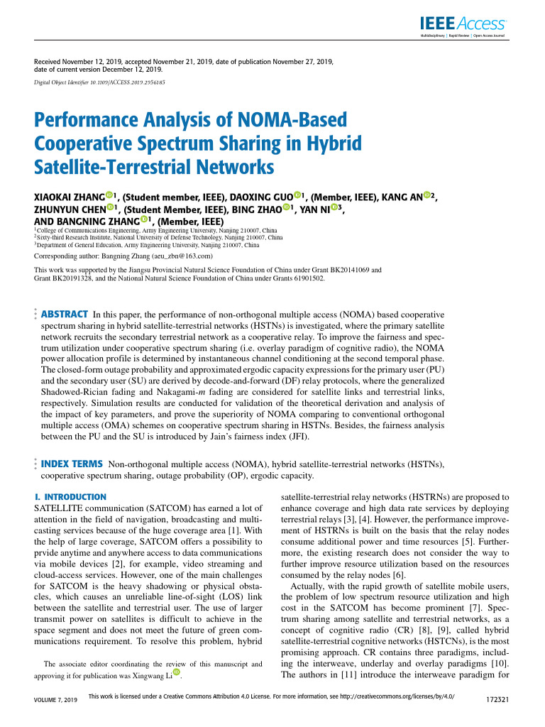 NOMA Performance in Satellite-Terrestrial Networks | PDF | Channel ...
