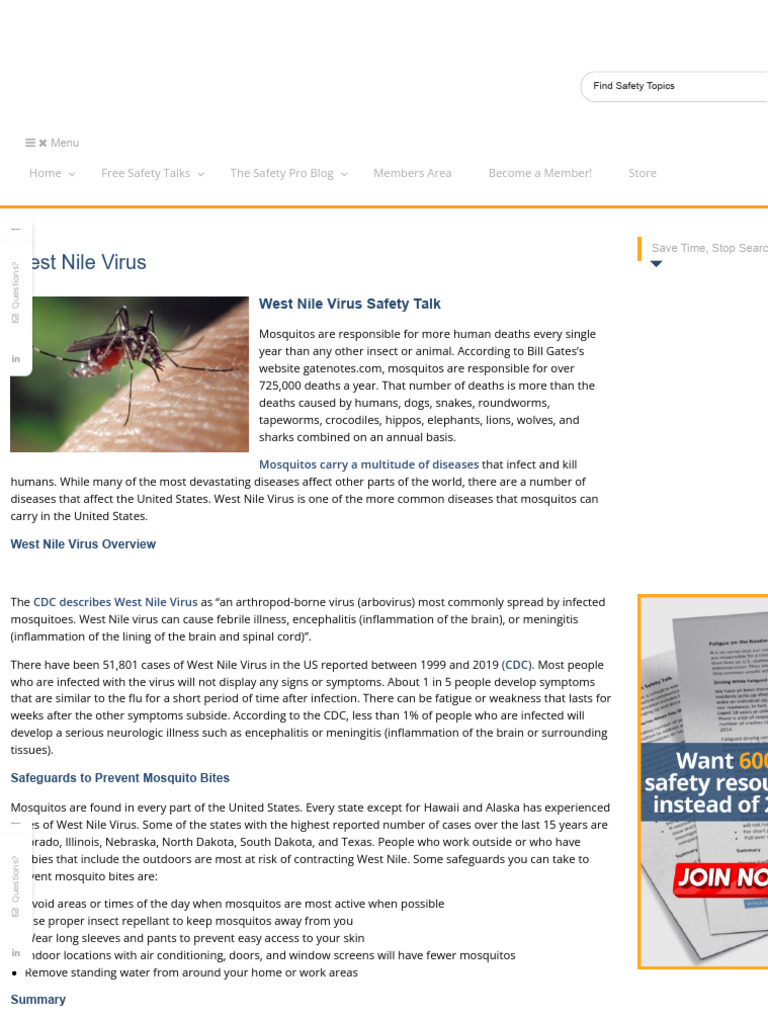 West Nile Virus Safety Talk Ideas Pdf Medicine Animals And Humans