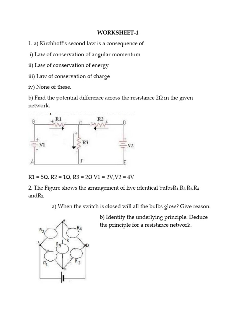 Kirchhoff's Law & Circuit Analysis Worksheet | PDF | Technology ...