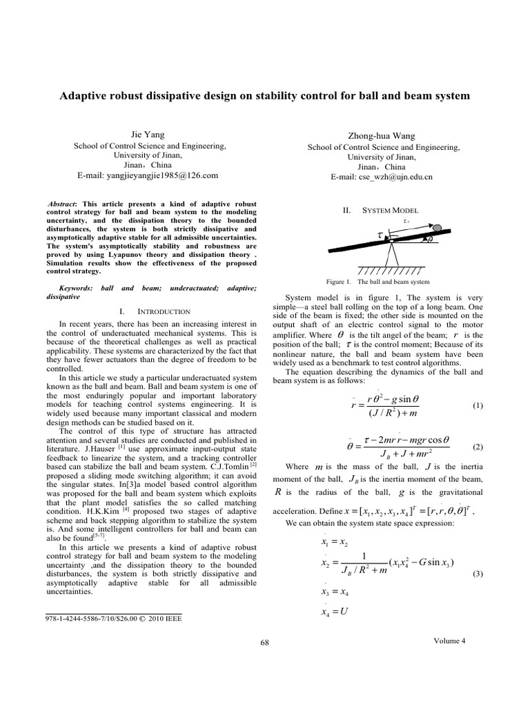 Adaptive Control for Ball and Beam System | PDF | Stability Theory ...