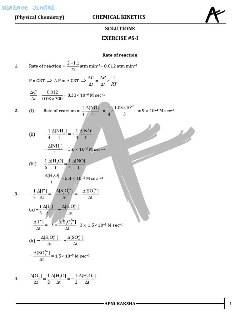 Exercise S-1 (Solution) Chemical Kinetics Exercise NJ - 247 | PDF ...