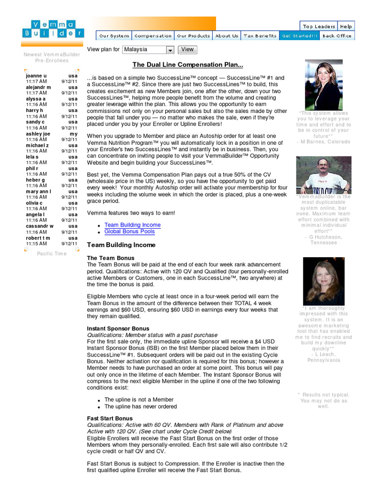 Dual LIne Compensation Plan | PDF | United States Dollar