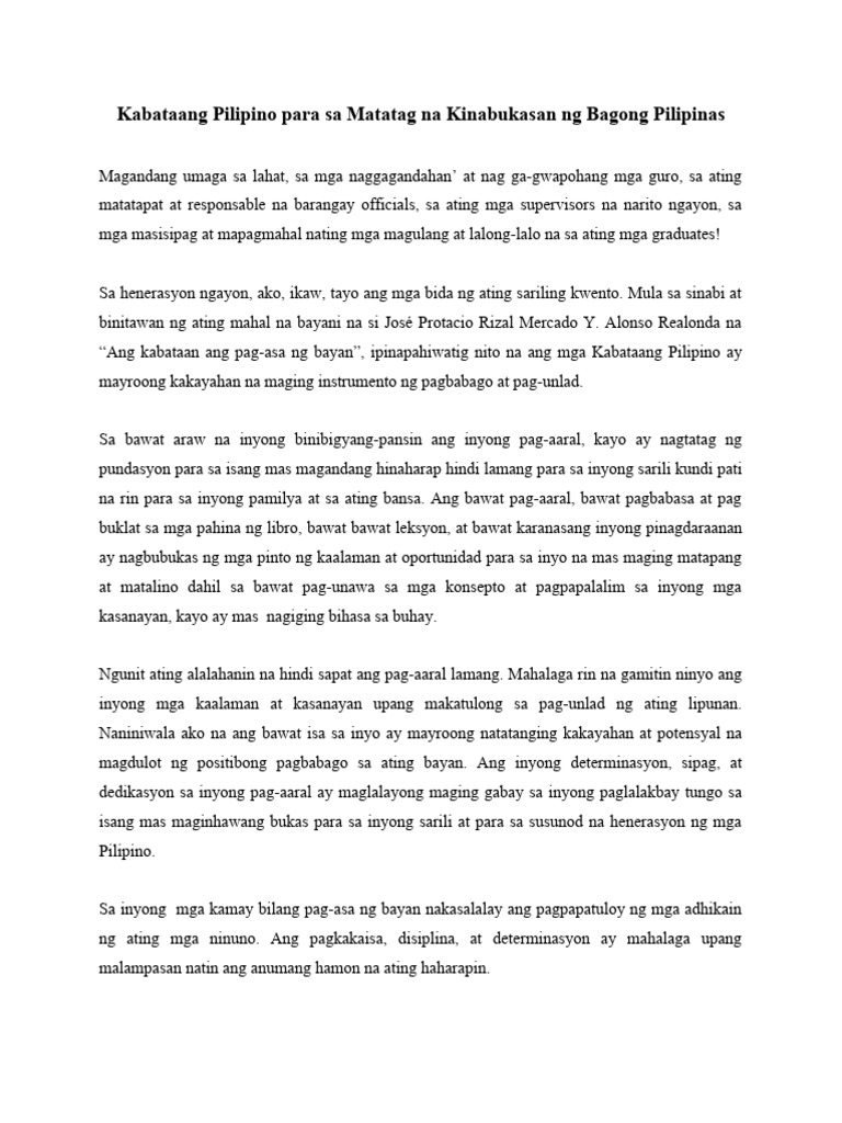 Kabataang Pilipino para Sa Matatag Na Kinabukasan NG Bagong Pilipinas 1 ...