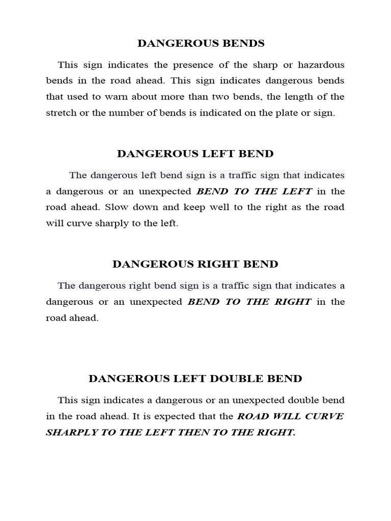 Understanding Dangerous Bend Signs | PDF | Intersection (Road) | Traffic