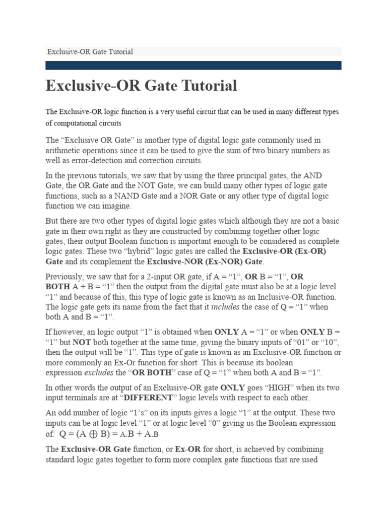 Exclusive OR | PDF | Logic Gate | Boolean Algebra