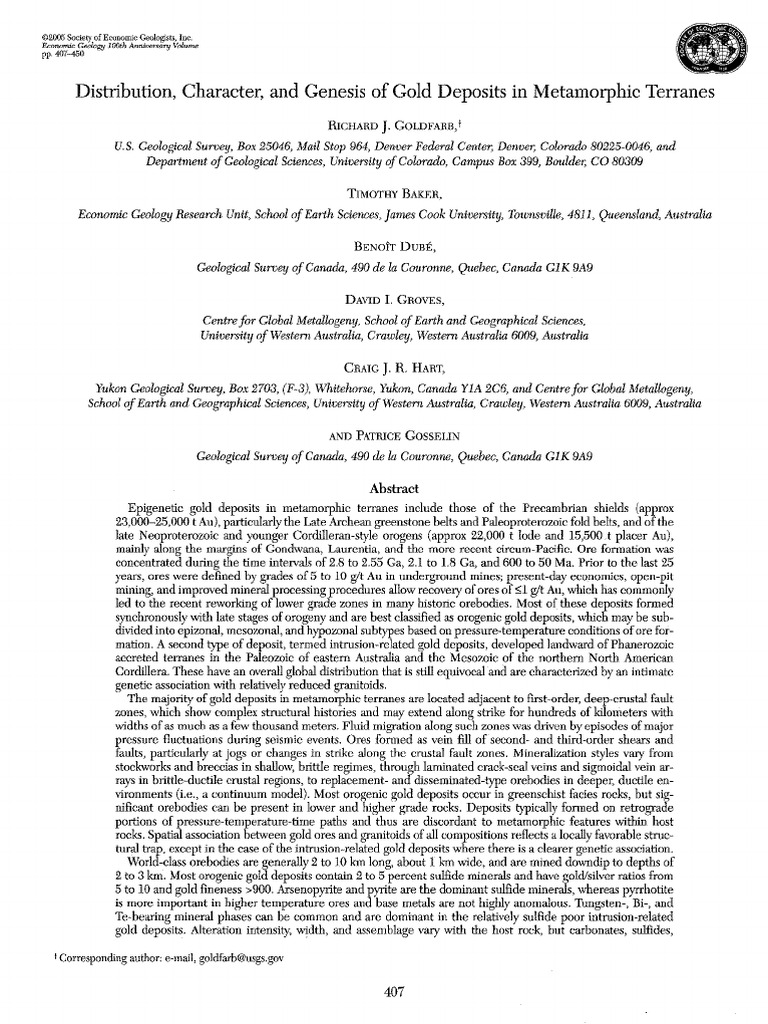 formation of gold deposits a metamorphic devolatilization model