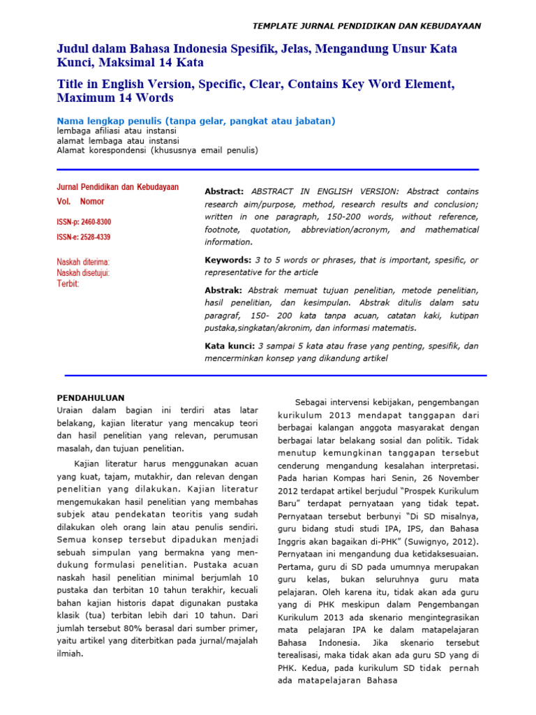 Template Jurnal Pendidikan dan Kebudayaan | PDF
