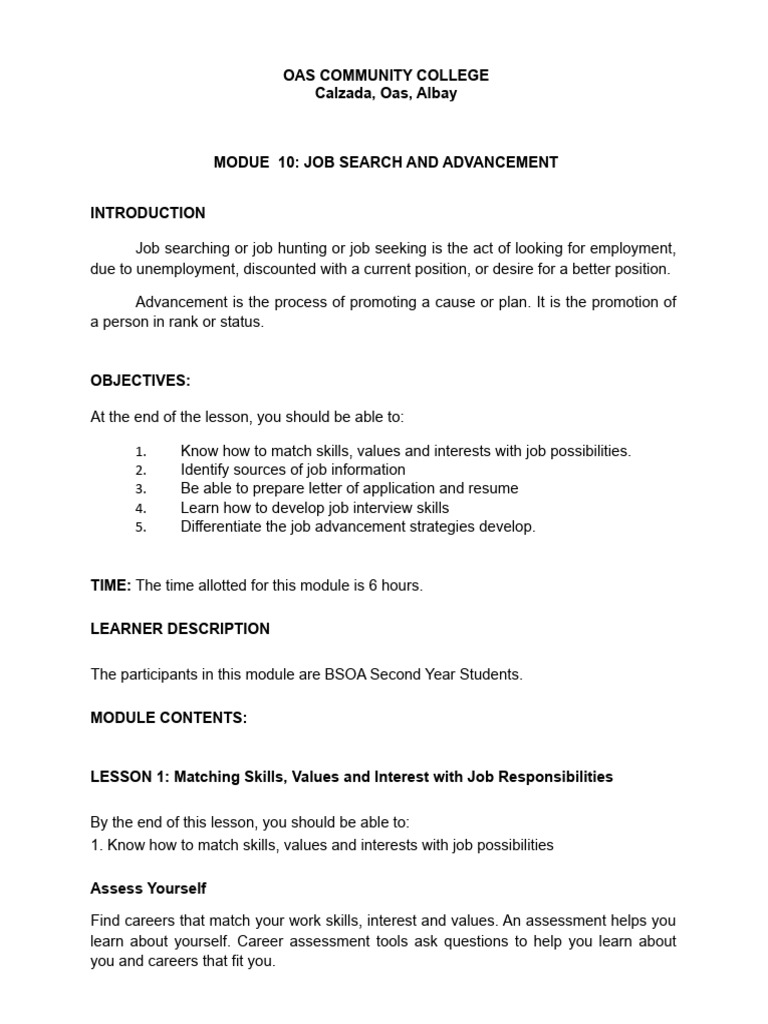 Module 10 Job Search and INterview | PDF | Résumé | Job Interview