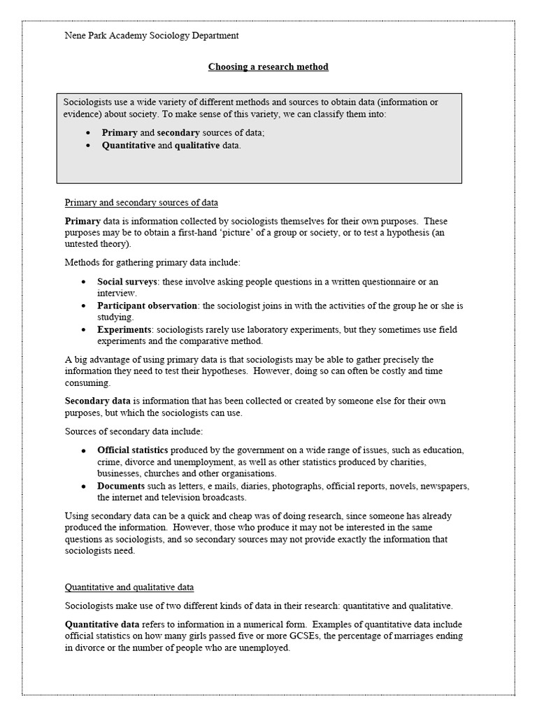 Resource - Choosing A Research Method | PDF | Sociology | Quantitative ...