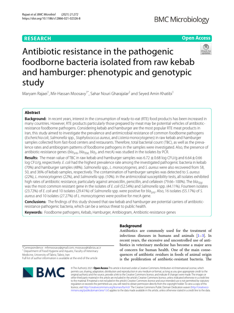 Antibiotic Resistance in The Pathogenic Foodborne Bacteria Isolated