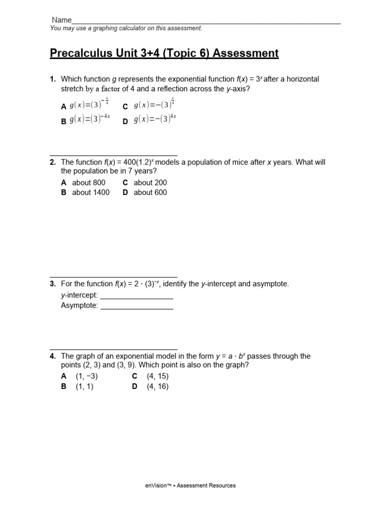 FINAL Precalculus Unit 3 4 (Topic 6) Assessment 12-16-22 | PDF ...