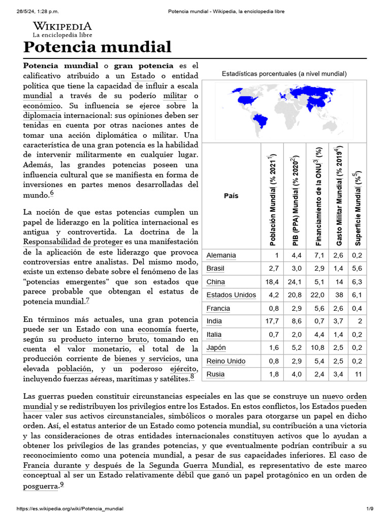 Potencias Mundiales y sus Estadísticas | PDF | Políticas globales ...