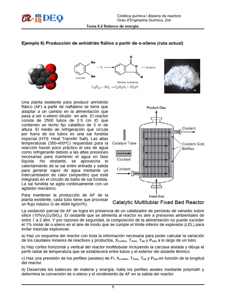 Enunciado PBR No-Isotermico para Anhidrido Ftalico Incomp | PDF ...