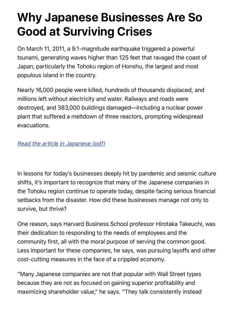 Why Japanese Businesses Are So Good at Surviving Crises - HBS Working ...