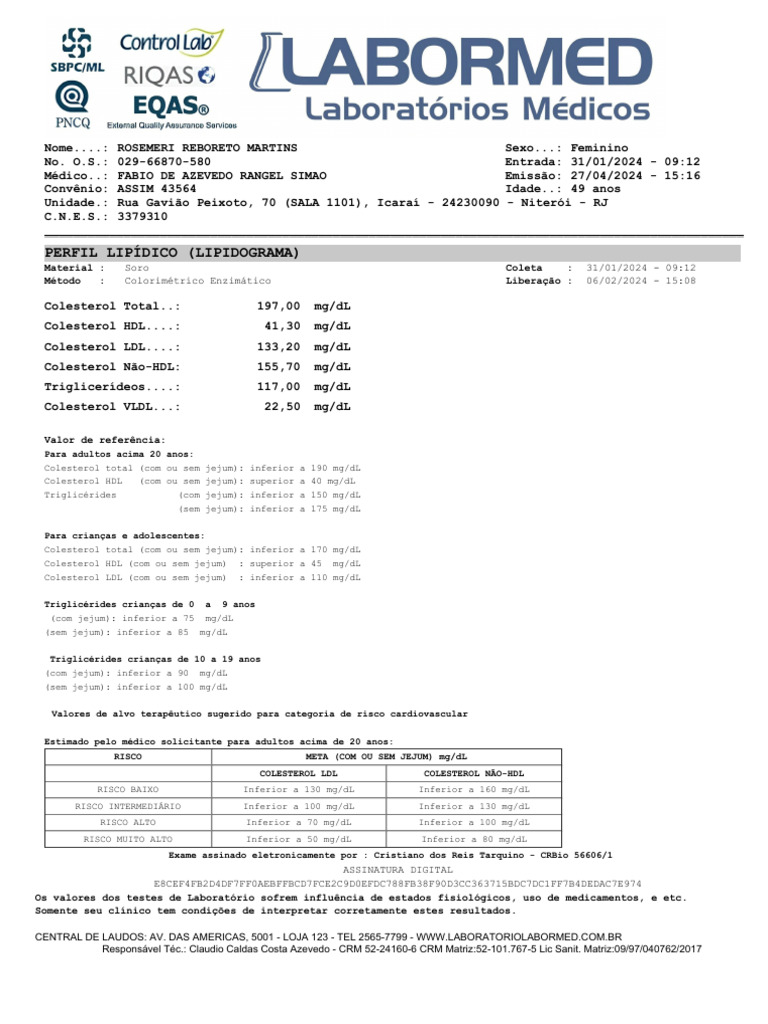Perfil Lipídico (Lipidograma) | Download grátis PDF | Colesterol ...