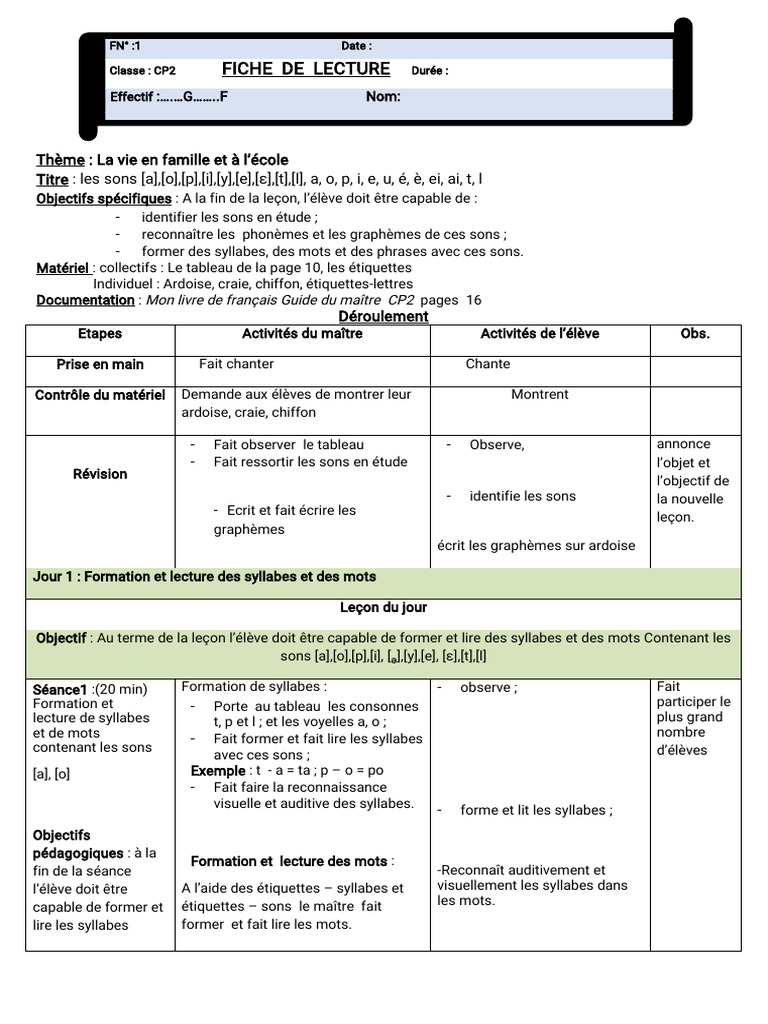 Lecture des sons en CP : Syllabes et mots | PDF