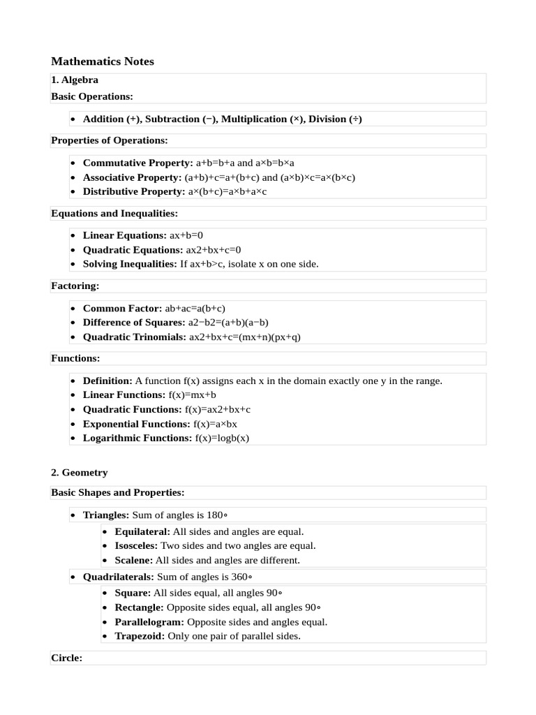 Comprehensive Mathematics Study Guide | PDF | Trigonometric Functions ...