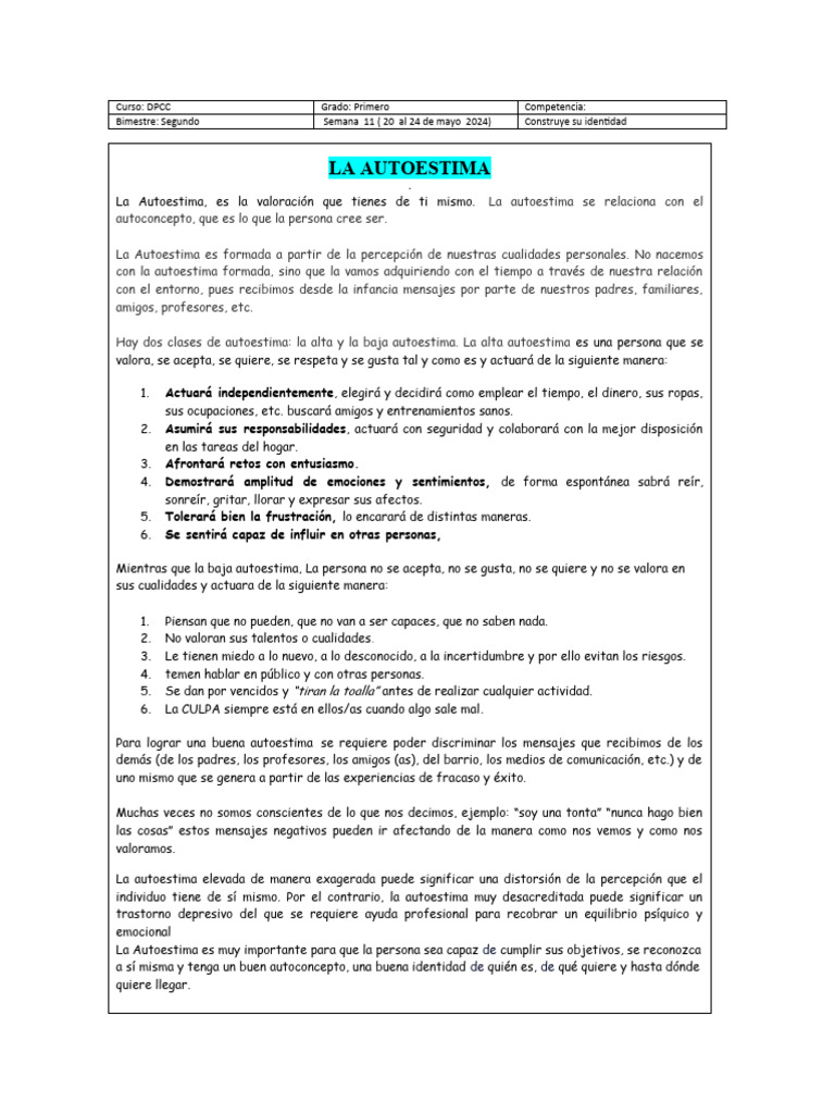 Importancia de la Autoestima | PDF | Autoestima | Las emociones
